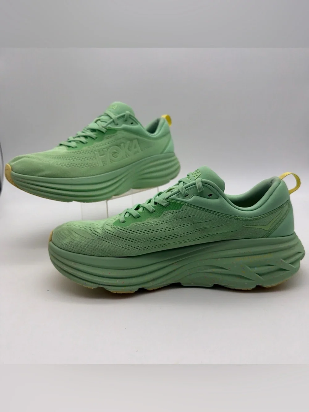 Hoka Bondi 8 Running Shoes Mens 12D Green Gym Walking Athletic Sneakers